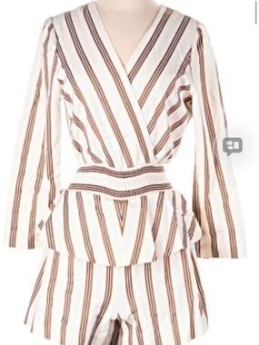 Maje Cream Romper with Brown Stripe Detail